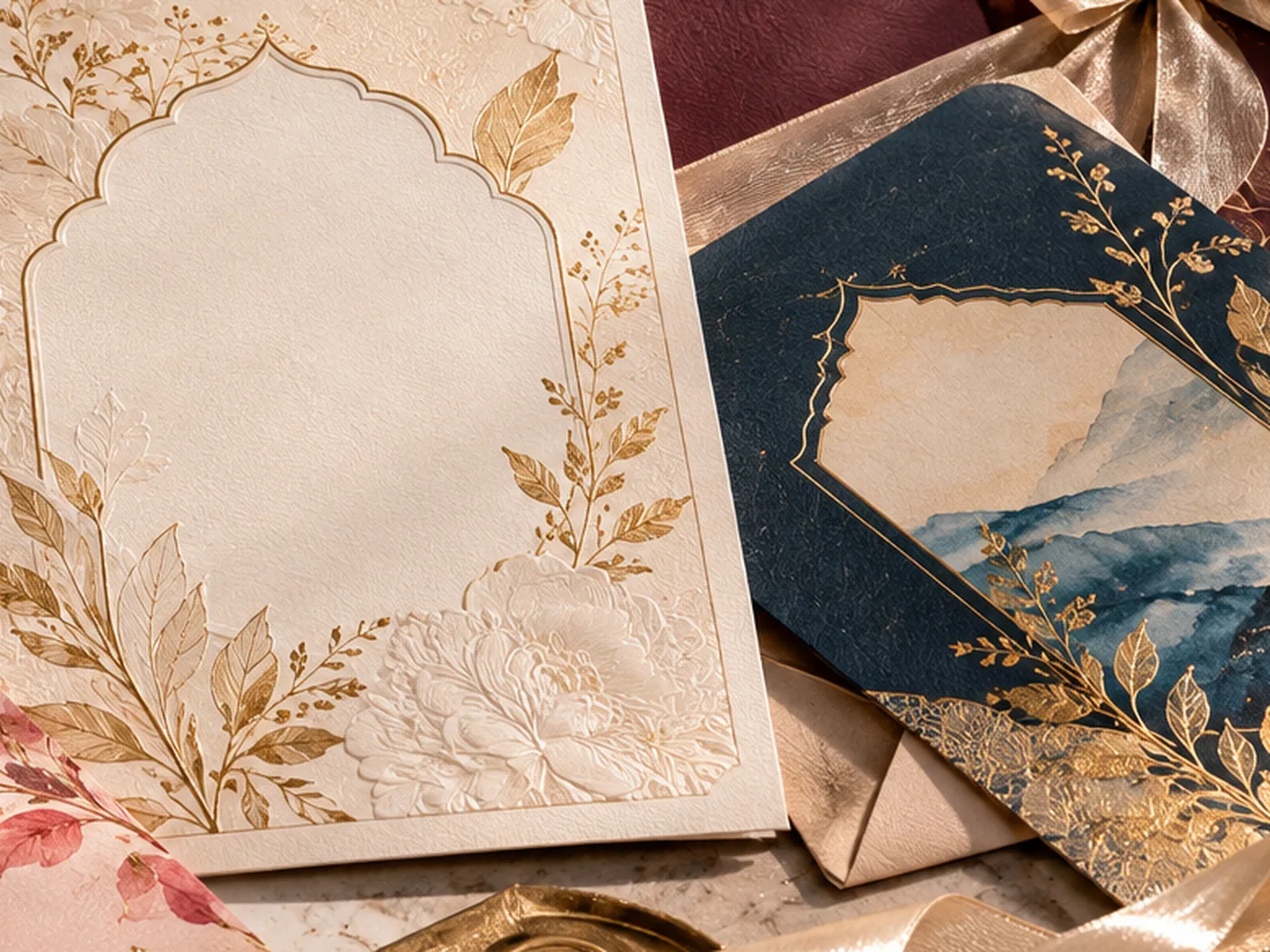 Wedding stationery detail showing foil and emboss detail