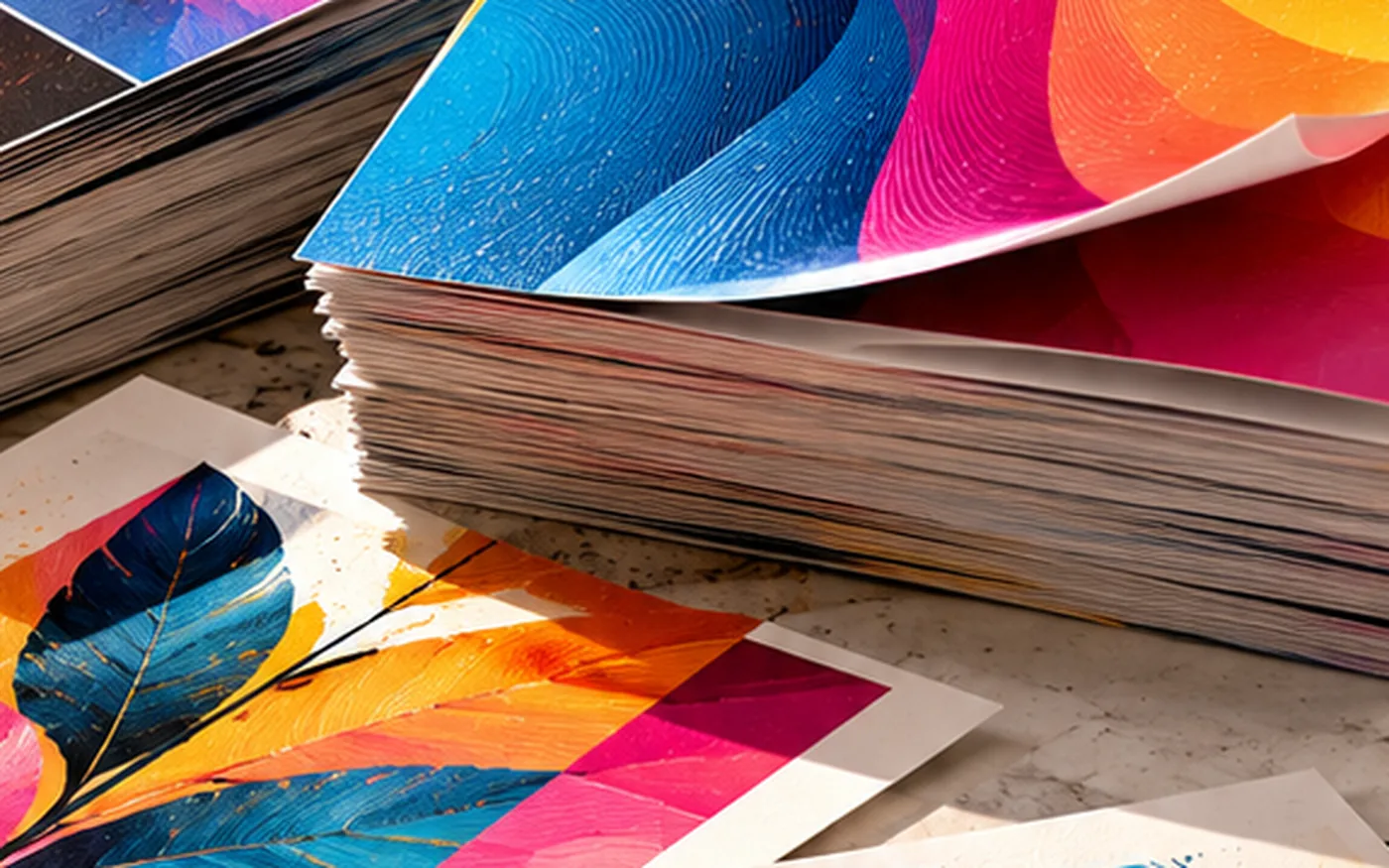 Printed mockups arranged to show finishes and substrates