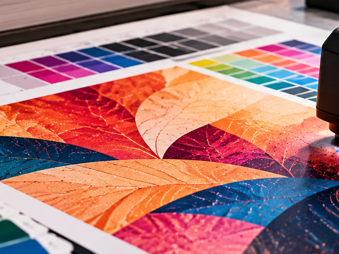 Colour proof chart compared against a press sheet