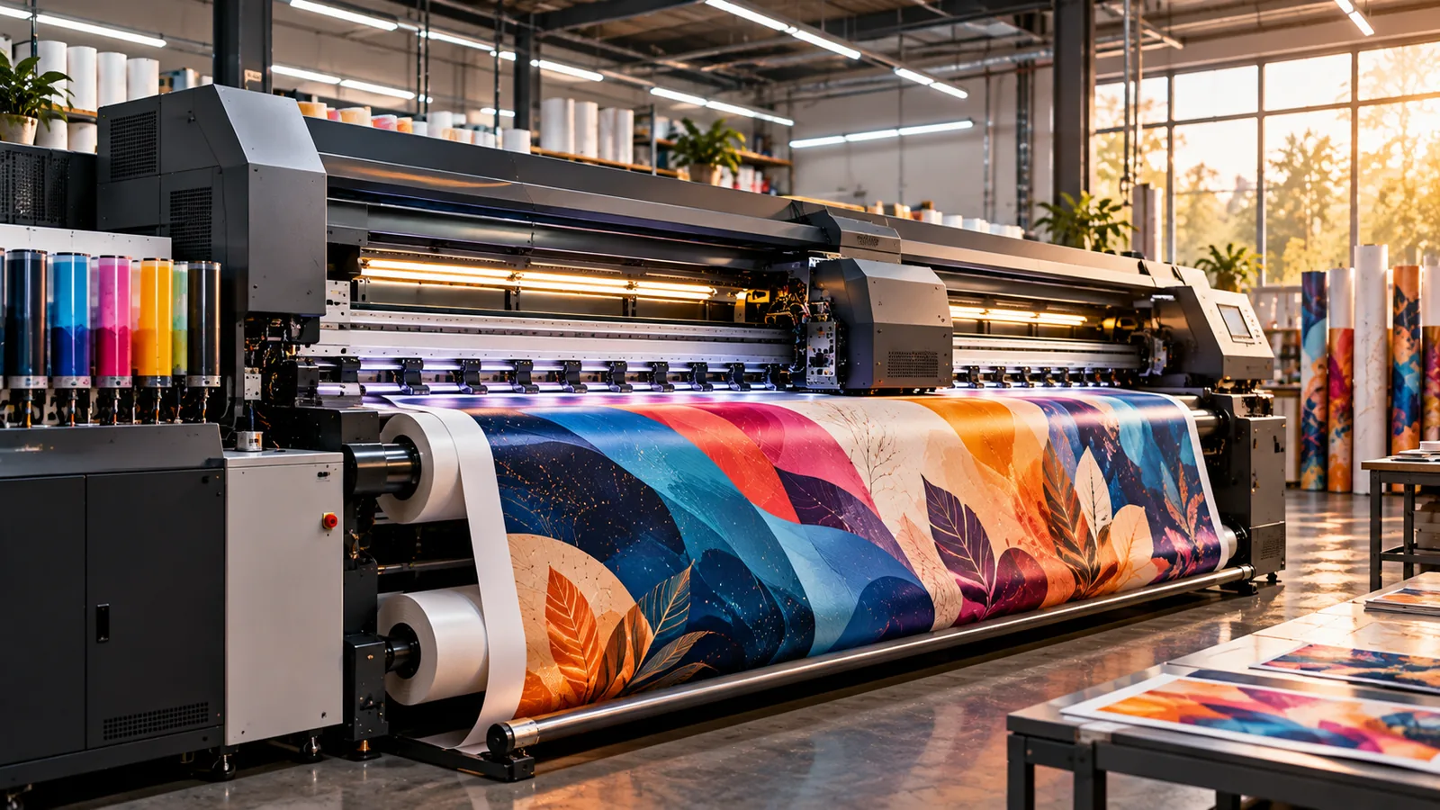 Wide-format printer producing a roll of high-resolution printed material