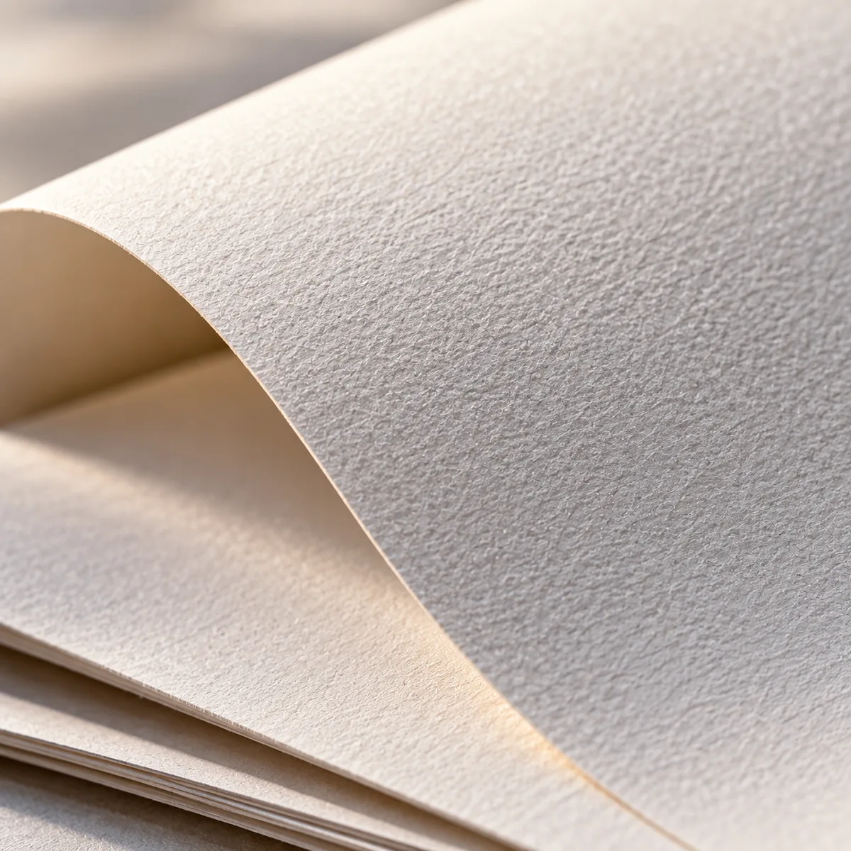 Macro of matte coated ivory paper showing natural fibres