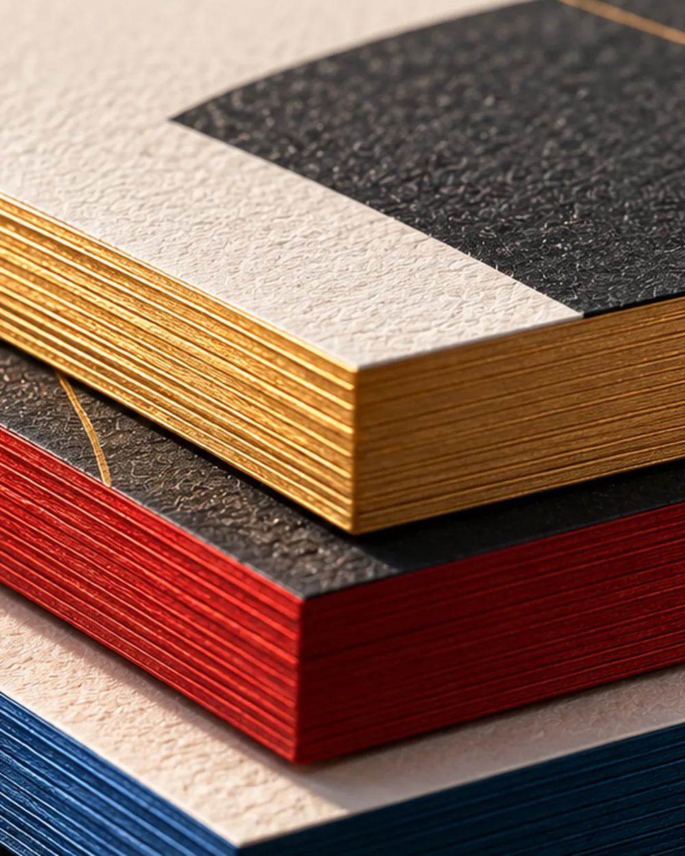Stack of premium envelopes and letterheads showing layered paper edges
