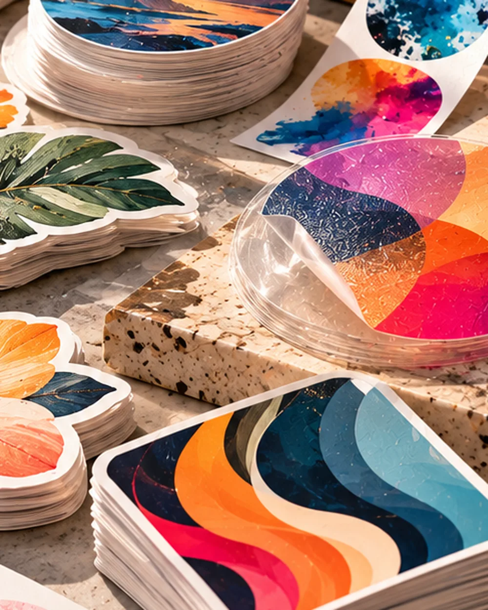 Die-cut code stickers with high-contrast printed artwork