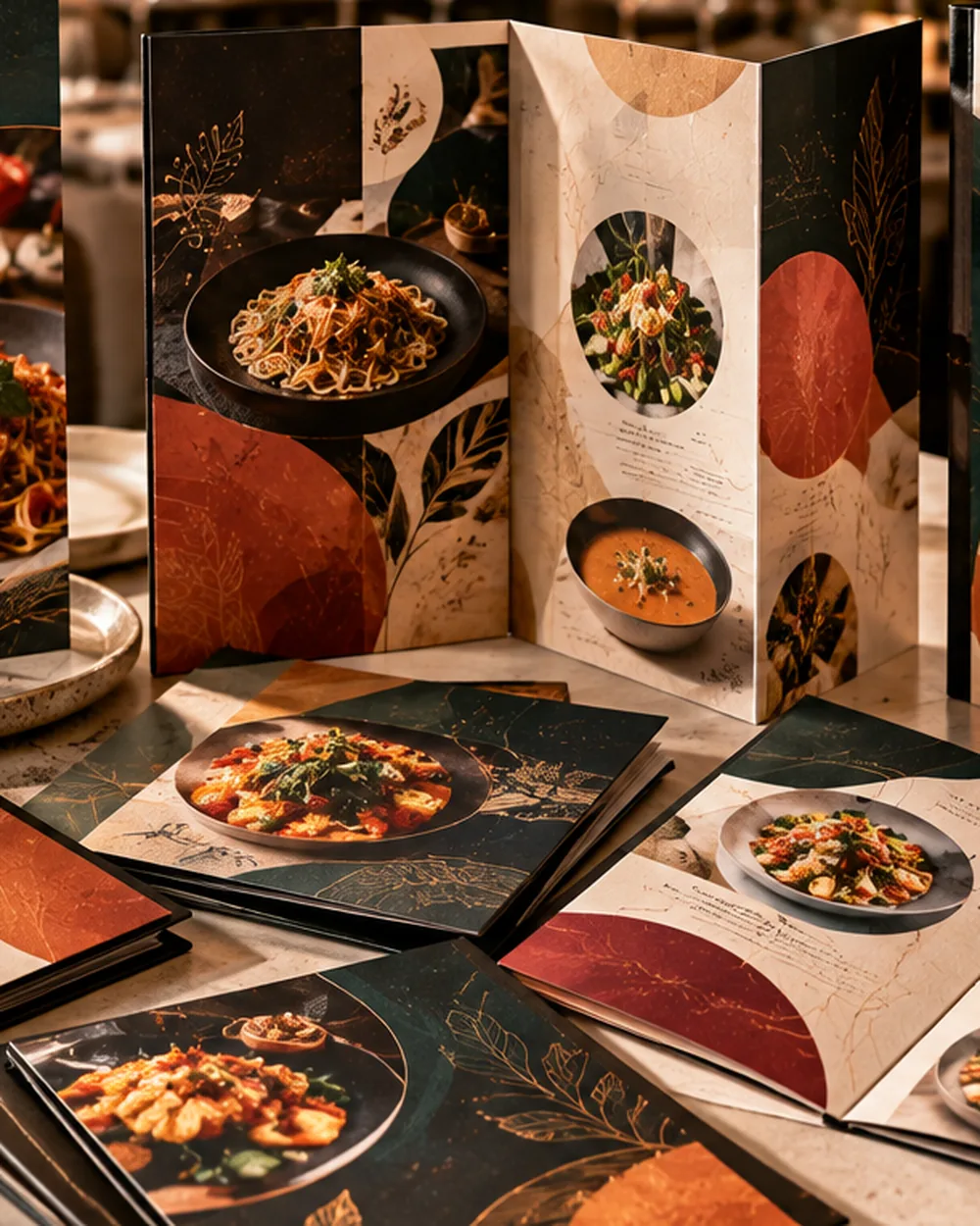 Restaurant menu cards on textured laminated paper