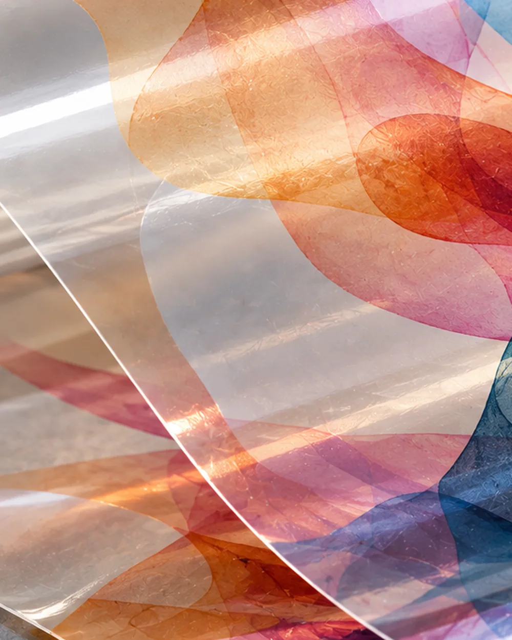 Transparent printed sticker film with subtle translucent artwork