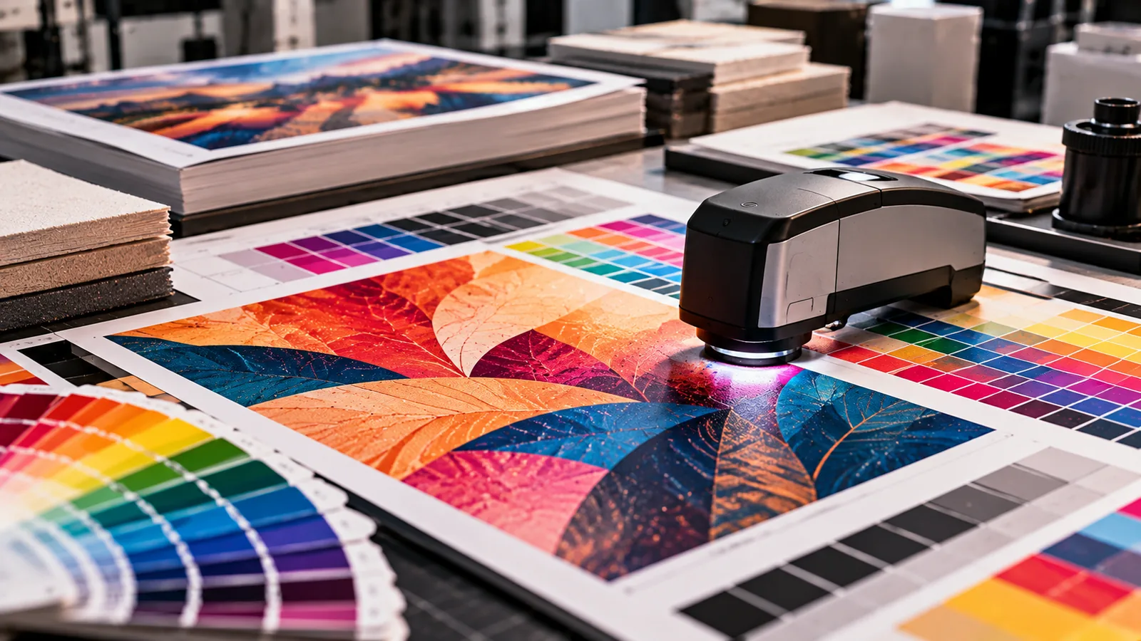 Colour proofing station with charts and measurement tools